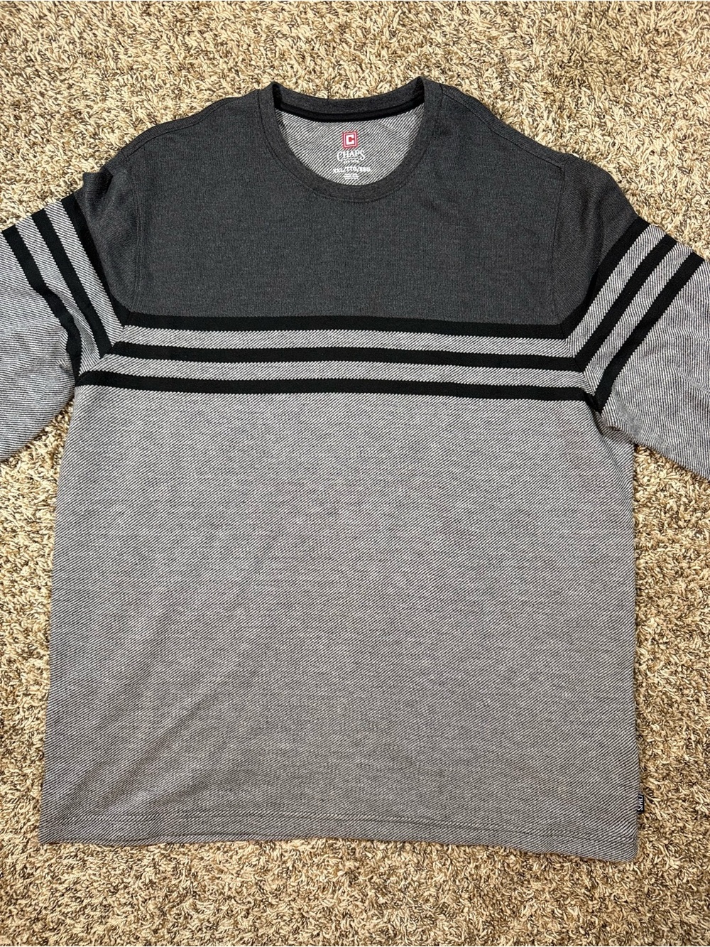 Chaps Men's Two-Tone Gray & Black Striped Crewneck Sweater
